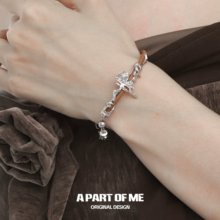 Caramel Rose Leather Bracelet
