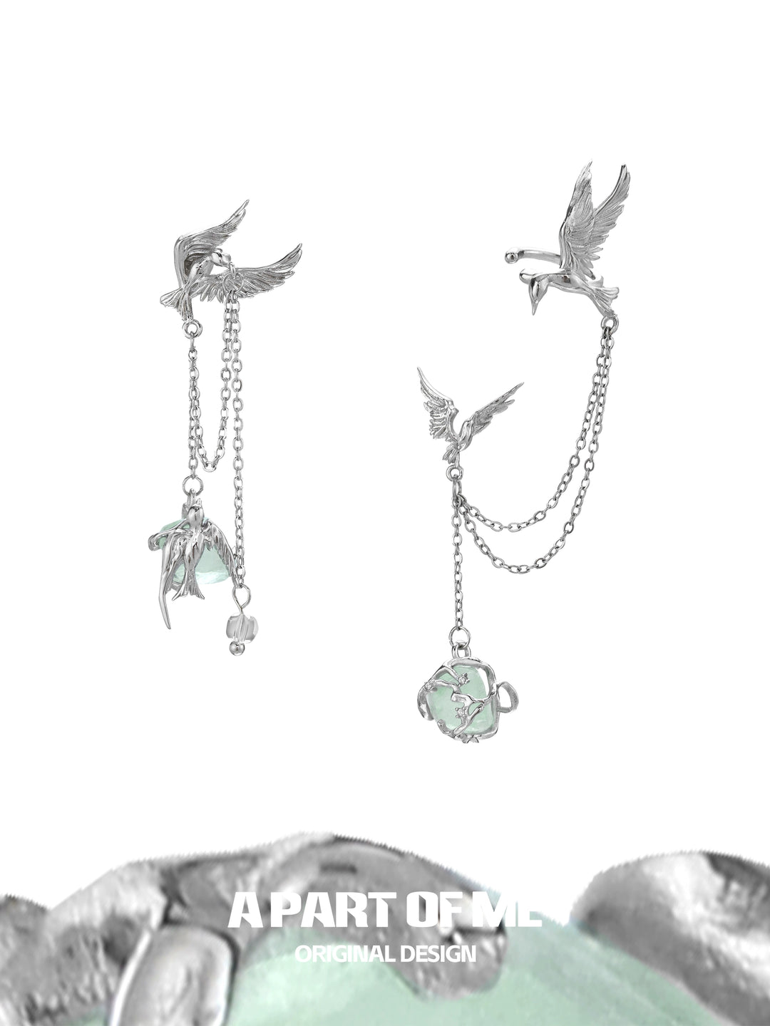 Flying Bird Fluorite Ear Cuffs