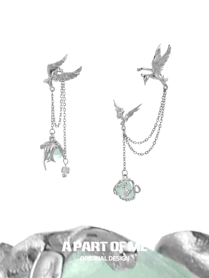 Flying Bird Fluorite Ear Cuffs