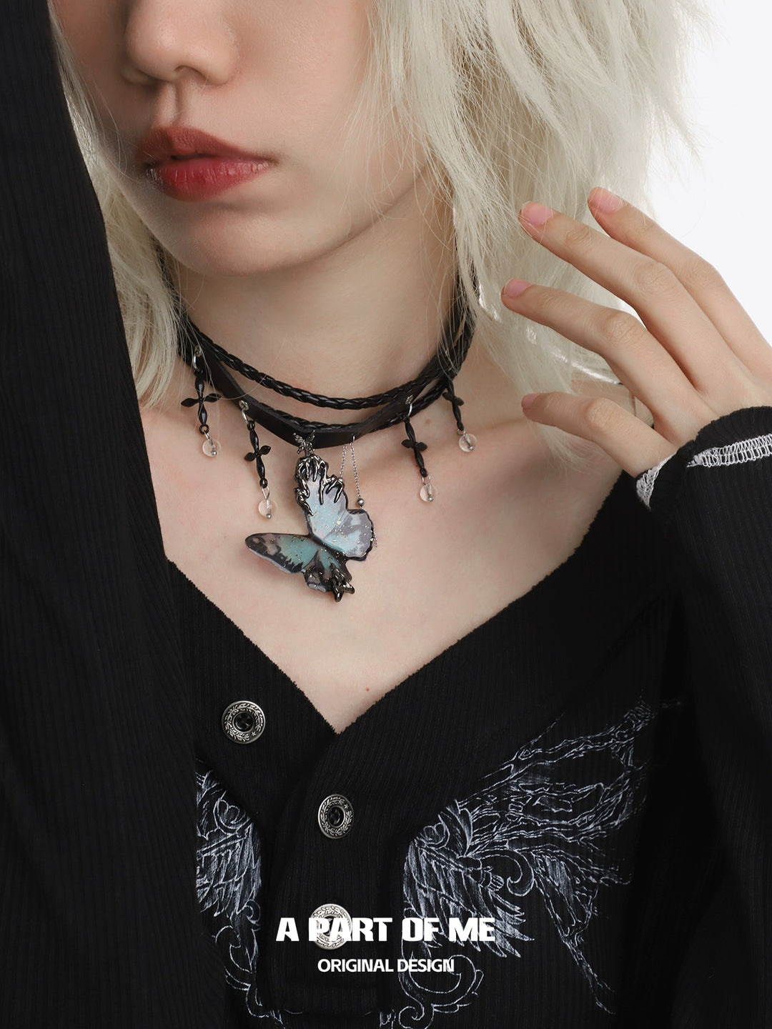 Blue Butterfly Leather Necklace