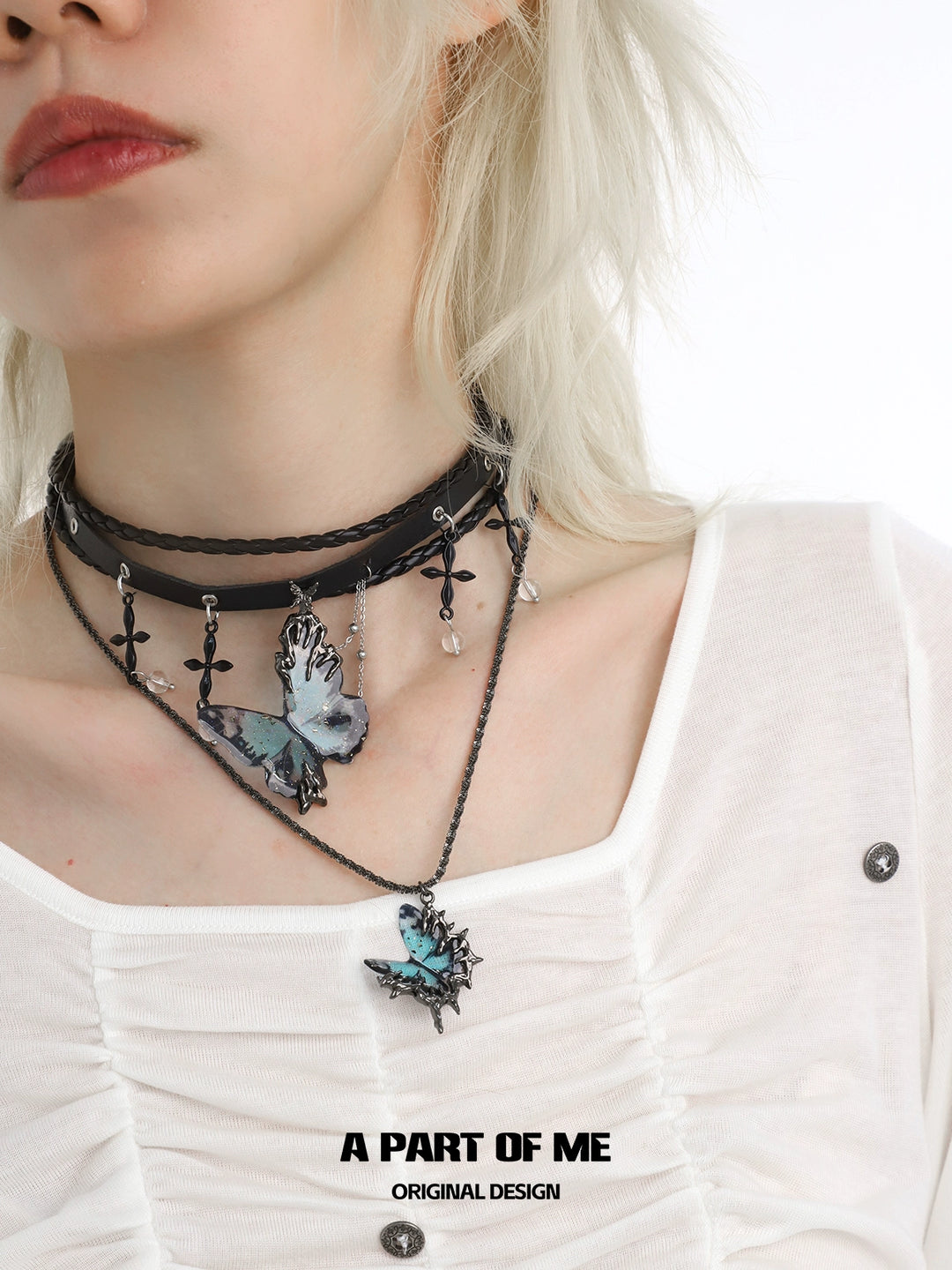 Blue Butterfly Leather Necklace