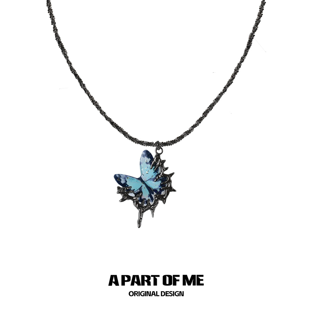 Blue Butterfly Leather Necklace